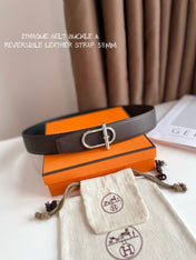 HM ITHAQUE BELT SILVER BUCKLE & REVERSIBLE CHOCOLATE BROWN AND BLACK LEATHER STRAP 38MM