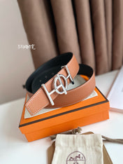 ULYSSE BELT BUCKLE & REVERSIBLE GINGER ORANGE LEATHER STRAP 38MM SILVER HARDWARE