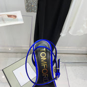 TOM FORD 26S GOLD BUCKLE HEELS 105 MM IN NAVY BLUE LAMBSKIN