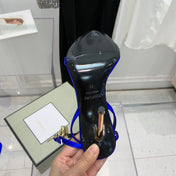 PADLOCK HIGH HEEL 10 CM SANDAL IN COBALT BLUE SHEEPSKIN