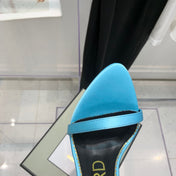 TOM FORD 26S GOLD BUCKLE HEELS 105 MM IN AQUA BLUE LAMBSKIN