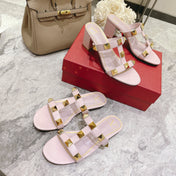 ROMAN STUD PASTEL PINK CALFSKIN SLIDE SANDAL 60 MM