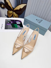 PRADA 26S SLINGBACK PUMPS STILETTO HEEL 95MM IN NUDE BEIGE MESH WITH LOGO