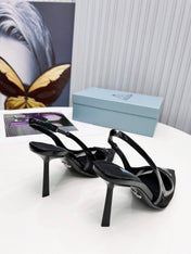 PRADA 26S SLINGBACK PUMPS STILETTO HEEL 95MM IN BLACK MESH WITH LOGO