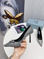PRADA 26S POINTED TOE PUMPS STILETTO HEEL 95MM IN CRYSTAL EMBELLISHED STYLE 1