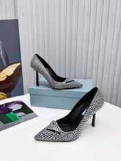 PRADA 26S POINTED TOE PUMPS STILETTO HEEL 95MM IN CRYSTAL EMBELLISHED STYLE 1