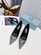 PRADA 26S POINTED TOE PUMPS STILETTO HEEL 95MM IN CRYSTAL EMBELLISHED STYLE 1