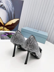 PRADA 26S POINTED TOE PUMPS STILETTO HEEL 95MM IN CRYSTAL EMBELLISHED STYLE 1