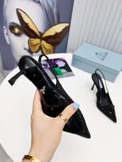 PRADA 26S SLINGBACK PUMPS STILETTO HEEL 95MM IN CRYSTAL EMBELLISHED STYLE 2