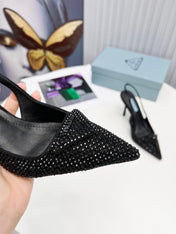 PRADA 26S SLINGBACK PUMPS STILETTO HEEL 95MM IN CRYSTAL EMBELLISHED STYLE 2
