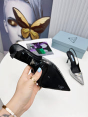 PRADA 26S SLINGBACK PUMPS STILETTO HEEL 95MM IN CRYSTAL EMBELLISHED STYLE 1