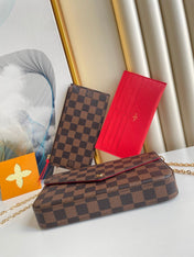FÉLICIE POCHETTE 21 IN BROWN DAMIER EBENE COATED CANVAS GOLD HARDWARE