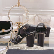 CC 3 STRAPS HIGH HEELS IN BLACK CALFSKIN