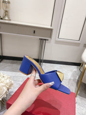 ONE STUD HEELED MULE 60 MM IN COBALT BLUE CALFSKIN