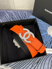 CHANEL 25S BELT 30 MM IN ORANGE CALFSKIN WITH SILVER HARDWARE 615097