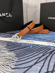 CHANEL 25S BELT 30 MM IN BROWN CALFSKIN WITH SILVER HARDWARE 615101