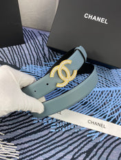 CHANEL 25S BELT 30 MM IN GREY BLUE CALFSKIN WITH GOLD HARDWARE 615102