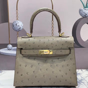 KELLY BAG 20 IN KHAKI BEIGE OSTRICH LEATHER WITH GOLD HARDWARE