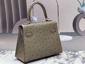 KELLY BAG 20 IN KHAKI BEIGE OSTRICH LEATHER WITH GOLD HARDWARE