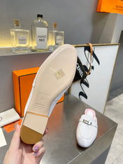 0Z MULE WHITE CALFSKIN WITH PINK PATTERN