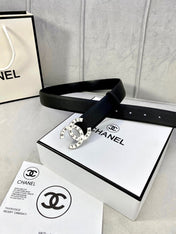 CC 30MM BELT IN BLACK SMOOTH CALFSKIN WITH SILVER HARDWARE