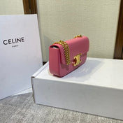 CHAIN EMBOSSED ARMPIT BAG 20 IN WATERMELON PINK CALFSKIN