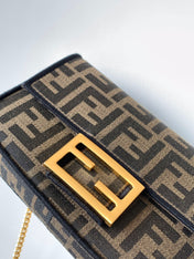 Fend Baguette 20 Brown FF Jacquard Fabric Bag Ghw