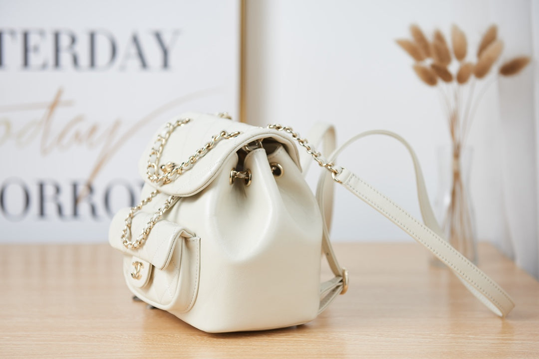 CHANEL 26S MINI BACKPACK 18 IN OFF WHITE LAMBSKIN