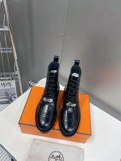 HM 25S FUNK ANKLE BOOT IN BLACK LAMBSKIN WITH SILVER HARDWARE