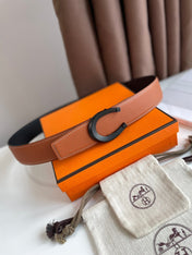 HM LUCK BELT BUCKLE & REVERSIBLE GINGER ORANGE AND BLACK LEATHER STRAP 38MM