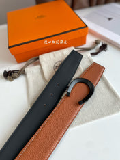 HM LUCK BELT BUCKLE & REVERSIBLE GINGER ORANGE AND BLACK LEATHER STRAP 38MM