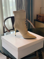 BALMAIN 26S LACE-UP ANKLE BOOTS 105 MM IN BEIGE CALFSKIN