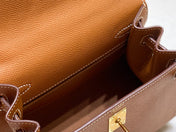 KELLY MINI 20 BAG IN BRONZE BROWN CALFSKIN WITH GOLD HARDWARE