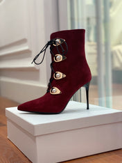 BALMAIN 26S BOOT 95 MM IN DARK RED SUEDE PEARL BUTTON
