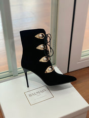 BALMAIN 26S BOOT 95 MM IN BLACK SUEDE PEARL BUTTON