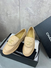 CHANEL 26S LOAFERS IN BEIGE QUILTED CALFSKIN WITH CC LOGO