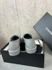 CHANEL 26S LOAFERS IN GREY QUILTED CALFSKIN WITH CC LOGO