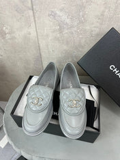 CHANEL 26S LOAFERS IN GREY QUILTED CALFSKIN WITH CC LOGO