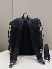 FENDI STRIKE LARGE 46 FF BLACK JACQUARD FABRIC BACKPACK
