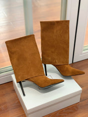 BALMAIN 26S BOOTS 105 MM IN BROWN SUEDE