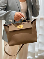 MINI 24/24 29CM IN TOGO ETOUPE EVERCOLOR CALFSKIN GOLD KELLY BUCKLE