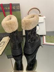 HORSEBIT SNOW ANKLE BOOTS IN BLACK MONOGRAM VELVET MIX CALFSKIN AND LAMB WOOL LINING