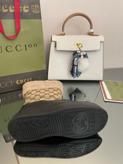 HORSEBIT SNOW ANKLE BOOTS IN ECRU BEIGE MONOGRAM JACQUARD FABRIC MIX BLACK CALFSKIN AND LAMB WOOL LINING