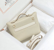 MINI 24/24 21CM IN OFF WHITE EVERCOLOR CALFSKIN GOLD KELLY BUCKLE
