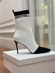 BALMAIN 26S BOOTS 105 MM IN WHITE AND BLACK FLYKNIT STYLE 18