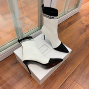 BALMAIN 26S BOOTS 105 MM IN WHITE AND BLACK FLYKNIT STYLE 18