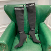 BALMAIN 26S HIGH-TOP BOOTS 105 MM IN BLACK FLYKNIT