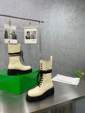 LUG LACE-UP BOOT IN BEIGE CREAM CALFSKIN 7 CM