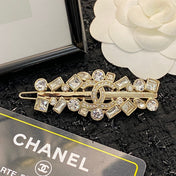 CHANEL 26S DOUBLE C LOGO CRYSTAL GEOMETRIC HAIR CLIP IN GOLD METAL 629931