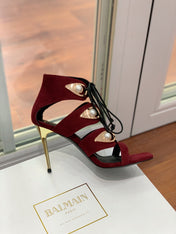 BALMAIN 25S HIGH HEELS 95MM IN OXBLOOD SUEDE WITH PEARL